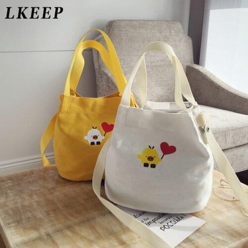 Women Bag Handbag Cute Heart Pig Chick Pattern Shoulder Bag Canvas High Quality Messenger Crossbody Small Bag
