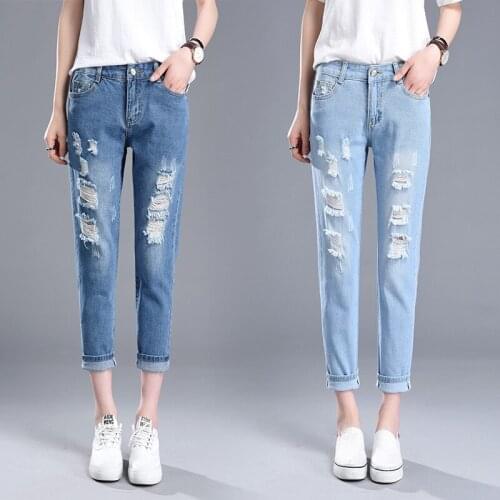 Boyfriend Jeans For Women Ripped Jeans Female Loose Casual Vintage Big Hole Mom Jean Pants Straight Slouchy Denim Trousers
