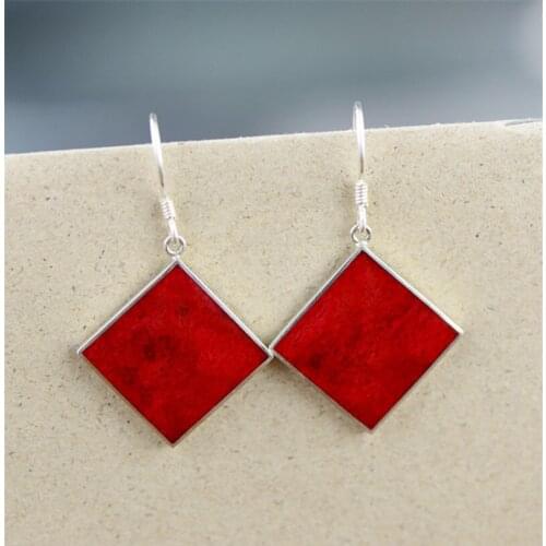 BESTLYBUY 925 Sterling Silver Square Lady Grass Coral Drop Earrings For Women Wedding Jewelry