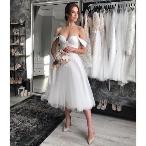 Short Wedding Dress 2021 Sweetheart Knee Length White Organza Point Net Bridal Gown Robe De Mariee Simple Beach Civil Satin