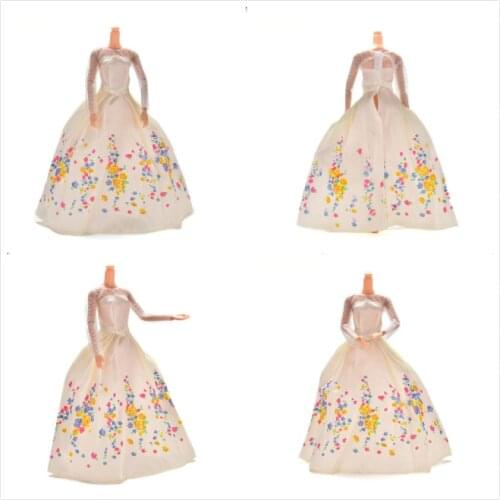 1PCS White Fashion Lace Flower Print Doll dress handmake wedding Dress Clothing Gown For Girl doll Clothes