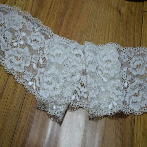 8Cm Wide 6Yds/Lot Creamy-White Handmade Hair Decoration Elastic Stretch Lace Trim Wedding Dress Skirt Lace Trim 16121013