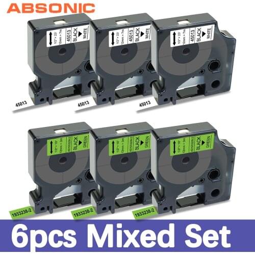 Absonic 6PK 45013 12mm Compatible Dymo D1 Fluorescent Label Ribbon 1933238-2 for Dymo LabelManager 160 280 LabelPoint Printer