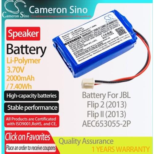 CameronSino Battery for JBL Flip 2 (2013) Flip II (2013) fits JBL AEC653055-2P Speaker Battery 2000mAh/7.40Wh 3.70V Li-Polymer