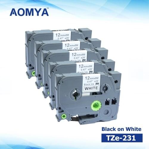 AOMYA P-Touch 5PCS Compatible for Brother TZe-231 12mmx8m Standard Labeling Tape