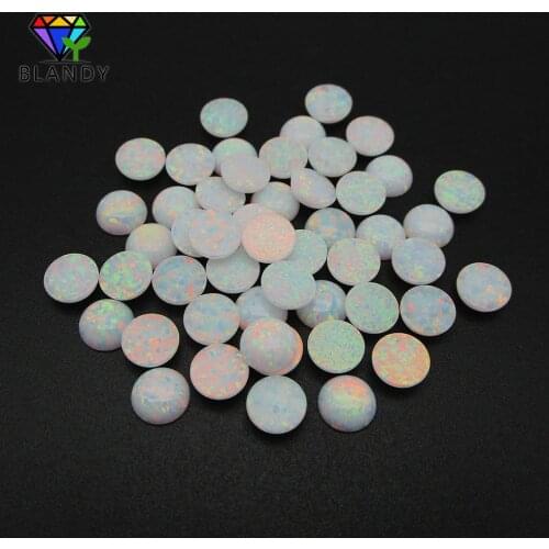 Free Shipping 2.0mm~10mm Round Cabochon Flat Back OP17 White Fire Synthetic Opal Stone For Jewelry