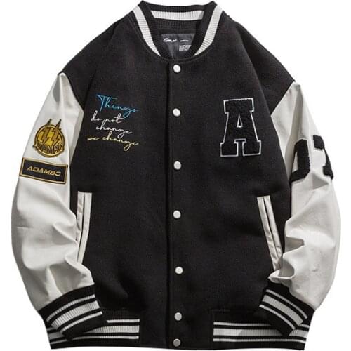 ERNEJIAN Unisex Oversized Baseball Jacket With Bear Embroidery Fashion Loose Fit Letterman Coat Outerwear Tops For Couples