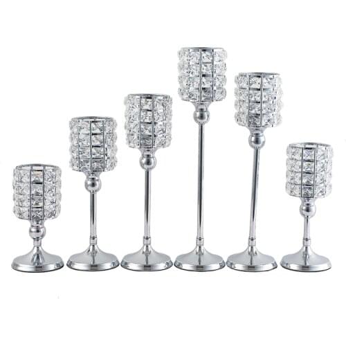Shiny Crystal Candle Holders Wedding Party Centerpieces Candle Lantern Gold Silver Votives Candelabra Christmas Candlestick