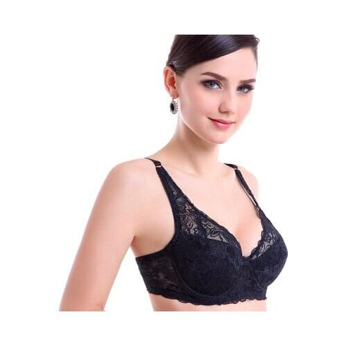 Deep V Young Girl push up Lace Bralette Breathable Summer Sexy Black Big Bra Tops Plus Size 46 44 42 40 38 36 B C D Cup bra C306