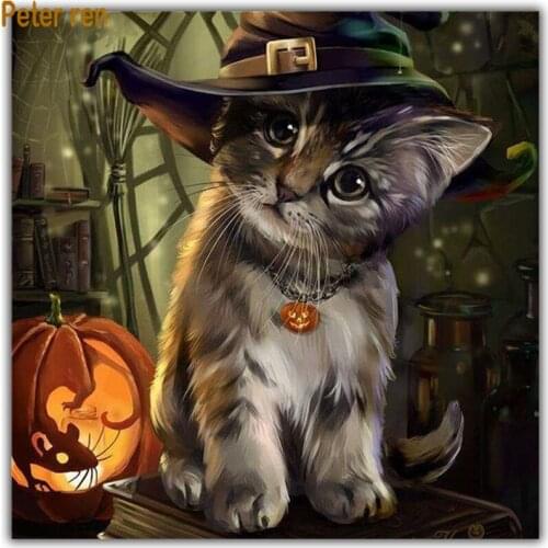 Diy Diamond painting animal cross stitch 3d Square\Round diamond mosaic Rhinestone Full Diamond embroidery Kitten wearing a hat