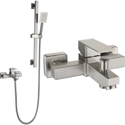 Dofaso 304 wall mount bathtub shower faucet with Hand Shower Stainless Steel Shower Set with Hose Adjustable Sliding Bar shower