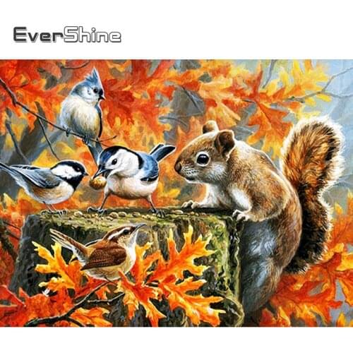 Evershine Diamond Painting Squirrel Full Square Round Diamond Mosaic Animal Bird Cross Stitch Bead Embroidery Home Decoration