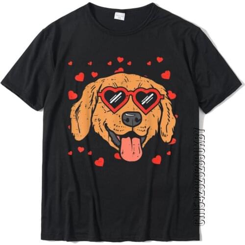 Golden Retriever Face Heart Glasses Valentines Day Dog Gift T-Shirt Cotton Cosie Tees On Sale Men Top T-Shirts Printing
