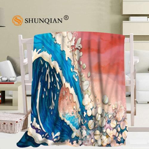 Custom ocean waves sea wave Coral Blankets Travel Sofa Falafel Blankets Soft Fluffy Warm 56x80inch 50X60inch 40X50inch