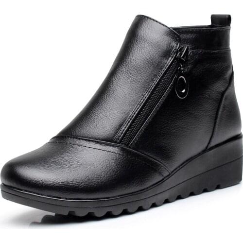 Nice 43 Plus Size Wedge Shoes Winter Women Black Boots Ankle Wedge Causal Shoes Female Nice Velvet Fur Warm Snow Boots Women