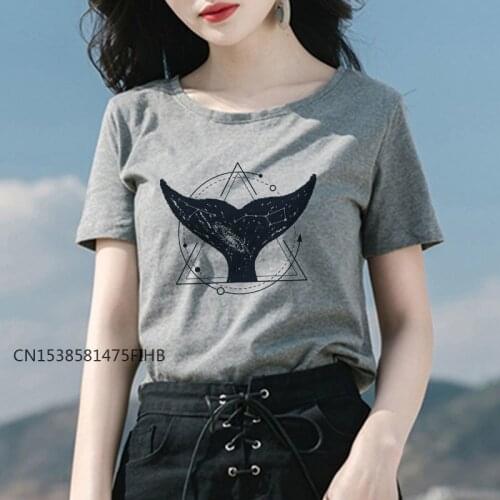 Vogue Whale Tail Printed Basic Tshirt Cosmic Belief Harajuku Premium Tops T Shirt Women Streetwear Vegan Gothic T-Shirt