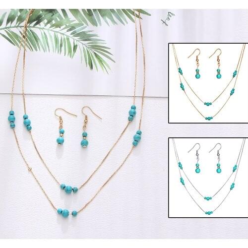 Fashion Stone Beads Bridal Jewelry Sets For Women Pendant Necklace Dangle Earrings Gold Silver Statement Gift Party