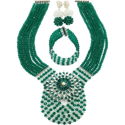 Fashion Teal Green Army Green Clear AB Nigerian Wedding Gifts African Beads Jewelry Set Crystal Necklace Sets 6WDK03