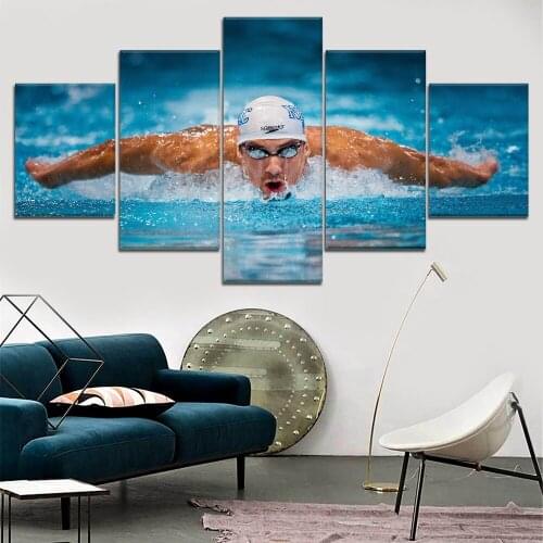5 Pcs Michael Phelps Swimmer Sport HD Print Modular Poster Canvas Paintings Decoration Modern Wall Art Home Decor Pictures
