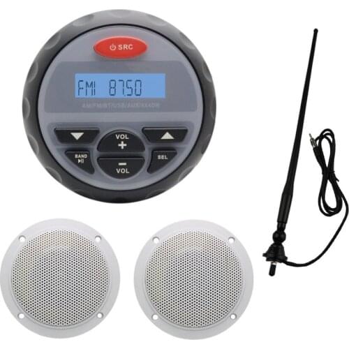 Marine Aduio Car Bluetooth Stereo Boat Radio FM AM Receiver USB MP3 Player For Motorcycle ATV UTV 4" Waterproof Speaker Antenna