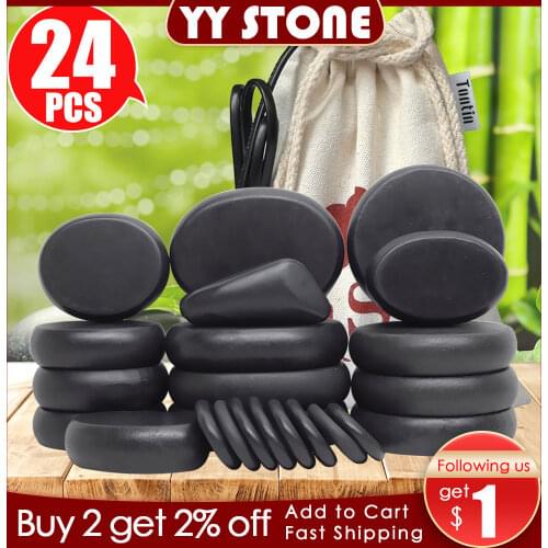 24pcs/set Hot Stone Massage Set Heater Relieve Stress Back Pain Health Care Acupressure Lava Basalt Stones for Healthcare