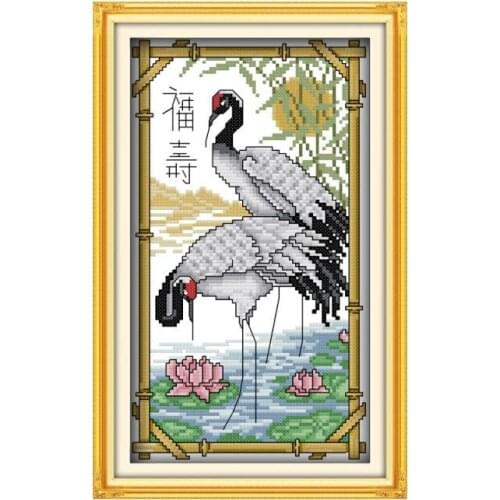 Red-crowned crane bless longevity cross stitch kit cartoon count canvas stitches embroidery DIY handmade needlework plus