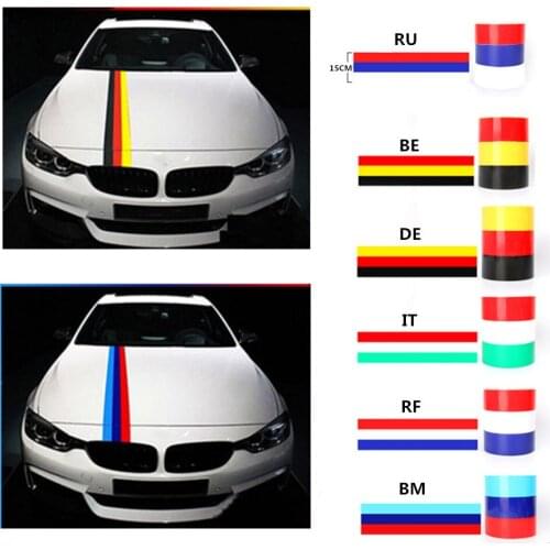 1Pcs Germany Belgium Italy Russia France Country Flag Three Color Car Hood Sides PVC Sticker Sports Racing Decals For 2M