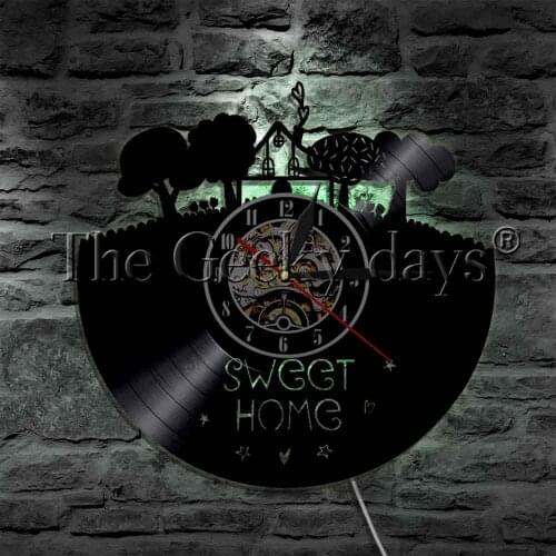Sweet Home LED Night Light Vinyl Record Wall Clock Family House Flowers Love Garden Modern Wall Light Home Decor Art Gift