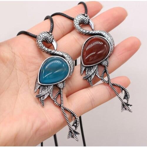 Natural Gem Stone Swan Alloy Pendant Necklaces Fashion Rose Quartzs Opal Charms Necklace Brooch Jewelry Findings Exquisite Gift