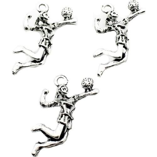 Newest 20pcs/lot play volleyball dangle charms silver alloy lobster clasp charms for glass momery floating pendant necklace