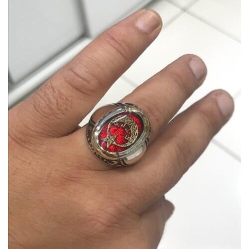 New Göktürkçe Turkish Written Special Design the Moon the stars Gümüş Ring