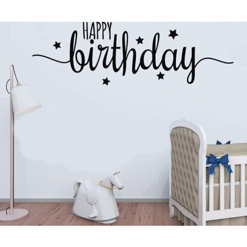 New Happy Birthday Calligraphy With Stars Vector Wall Sticker Vinyl Decal For Home And Birthday Event Hall Decoration A001656
