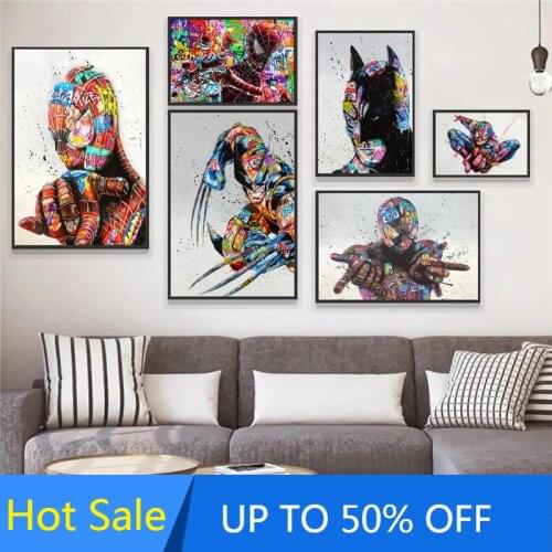 Graffiti Wall Art Marvel Canvas Painting Spider-Man Wolverine Posters and Prints Home Decoration Pictures Living Room Decor