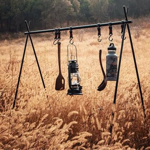 Stainless Steel Tripod Cookware Hanging Rack with Hooks Outdoor Detachable Lantern Stand Lamp Bracket Holder Camping Equipment