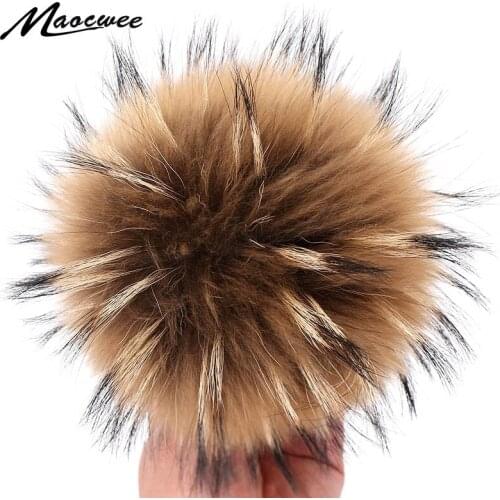 Real Natural Raccoon Fur Pompoms With Snap Fastener Fur Balls For Knitted Hat Cap Beanies and Keychain and Scarves Real Fur Pom