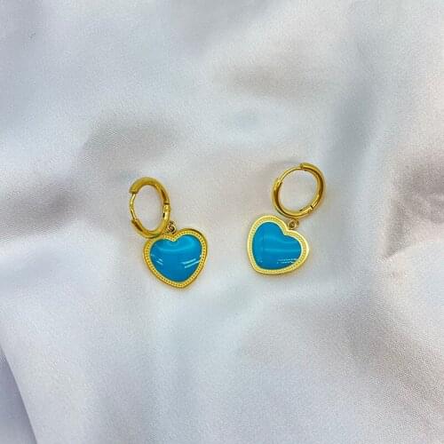 Simple Retro Blue Love Earrings heart-shaped Earrings stainless steel vacuum plating Earrings