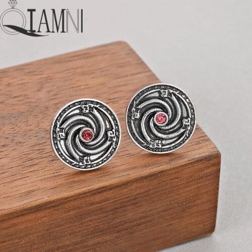 QIAMNI Punk Vintage Red Crystal Valknut Dragon Stud Earring for Women Men Birthday Charm Gift Slavic Viking Jewelry Pendientes