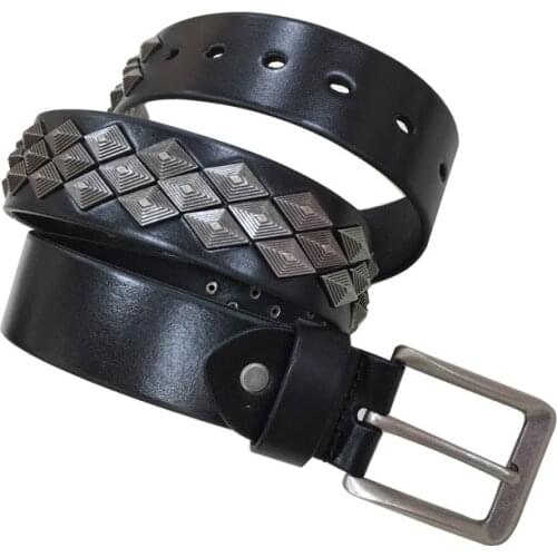Heavy Metal Rivet Men Genuine Leather Belt Men Metal Stud Punk Jeans Belts For Men Strap Cinturon Hombre Ceinture Black