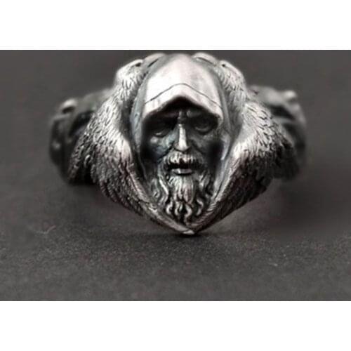Retro Style Nordic Mythology Odin Raven Silver Color Rings for Mens Viking Wolf Ring Scandinavian Amulet Jewelry