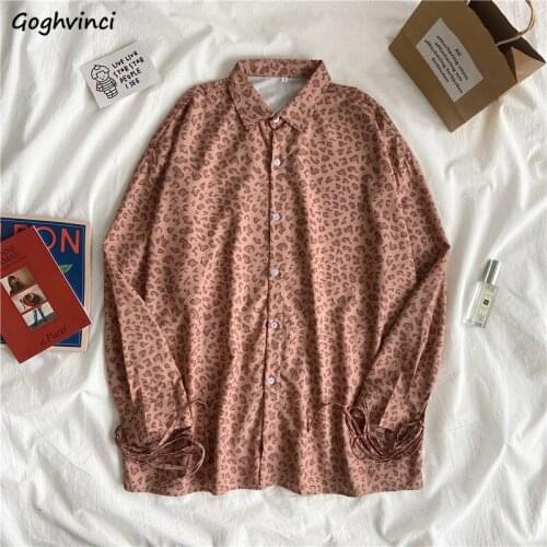 Shirts Women Lacing Leopard Fall Shirt Womens Harajuku Loose Leisure Chic Ins Tops Female Fashion Ulzzang All-match Trendy Daily
