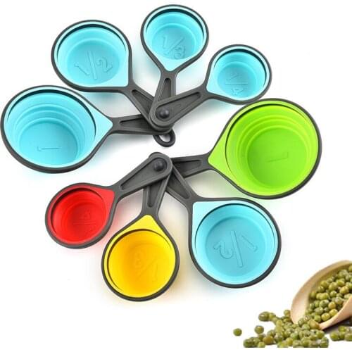 4pcs/set Food Grade Silicone Measuring Cups Spoons Folding Kitchen Measuring Cups Spoon For Baking Cook Tools