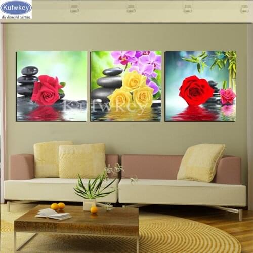 3 Piece Modern Diamond Painting Cross Stitch "Stone Rose Flower" 5d Full Resin square Diamond Mosaic Rhinestones Embroidery A133
