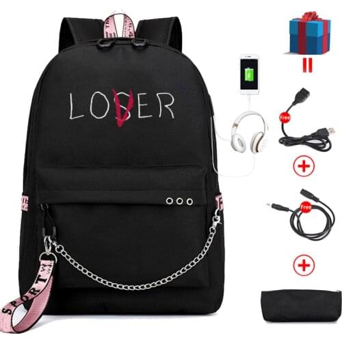 Lover or Loser Large School Bags for Teenage Girls Can USB Charging Backpack Women BookBag Youth Leisure College Canvas Bag