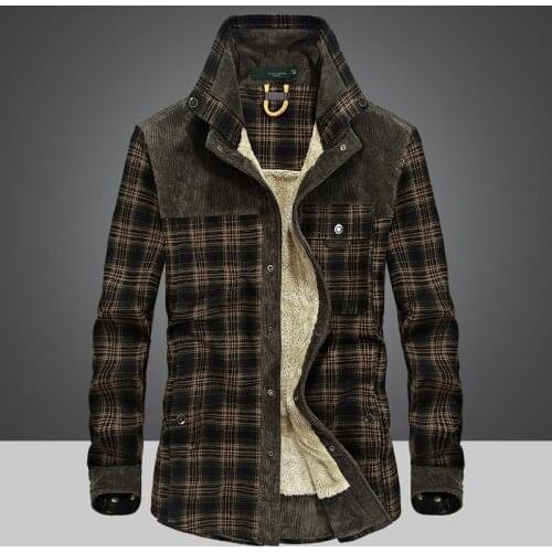 Military Fleece Jacket Men 100% Cotton Turn Down Army Plaid Parkas Coats Autumn Winter Thick Warm Casual Flannel Shirts Jackets