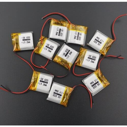 XINJ 10pcs 3.7V 250mAh Li lithium polymer battery lipo cell 602020 For watches mp3 3D glasses headphones speaker smart watch DIY