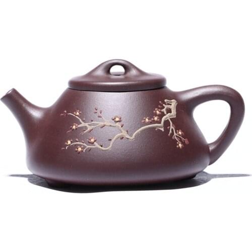 Yixing Purple Clay Teapot Handmade Teapot Kungfu Tea Set Purple Clay Plum Shadow Dark Incense Stone Scoop Teapot Chinese Tea Set