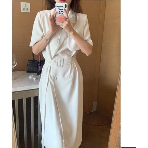 Summer 2021 Temperament Loose Women Vestido Robes Dress With Sashes Work Wear Office Lady Double Breasted Ladies Dresses