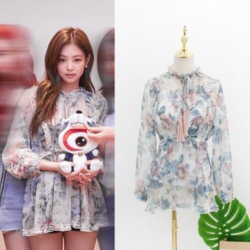 Kpop Korean Celebrity same streetwear Harajuku Fresh sweet dress women summer loose perspective long sleeve top chiffon dresses