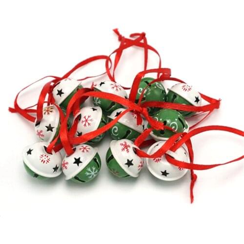 Christmas decoration 1 dozen green & white steel jingle bells with red string,christmas tree bells 25mm*25mm*20mm