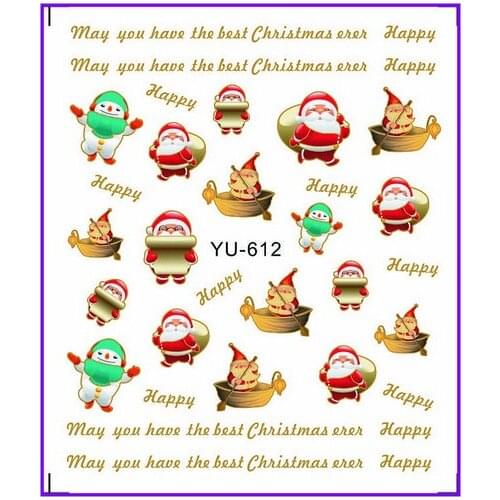 1X Nail Sticker Cute Xmas Santa Clause Water Transfers Stickers Nail Decals Stickers Water Decal Opp Sleeve Packing YU612